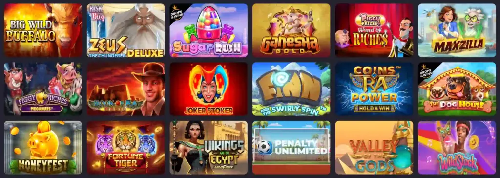 Bunch of colorful slot games displayed on the HotLoot Casino website.