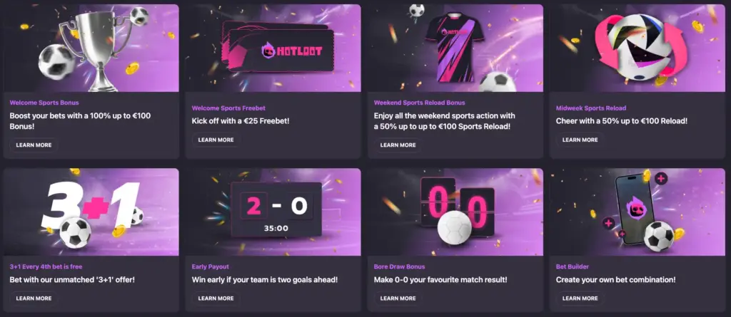 All the sports betting bonuses available on HotLoot Casino are being displayed on their website.