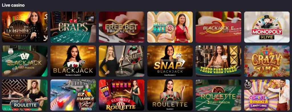 Some of the live casino games available at HotLoot Casino.