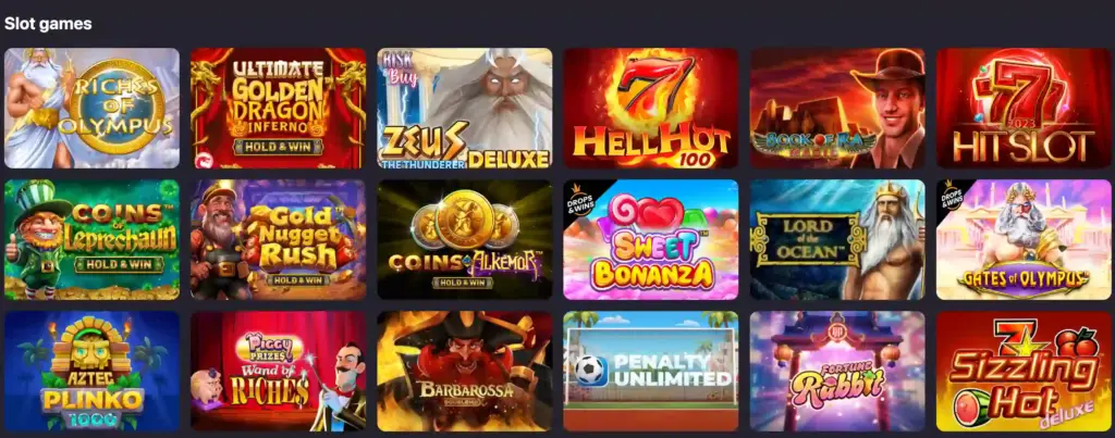 Some of the slot games available at HotLoot Casino.