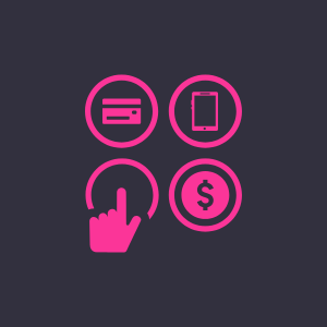 A hand choosing one of the payment options available on the screen.