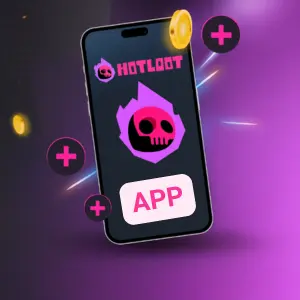 The pink HotLoot Casino logo on a phone with the subtext “App”.