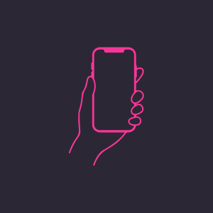 A hand holding up a mobile phone. 