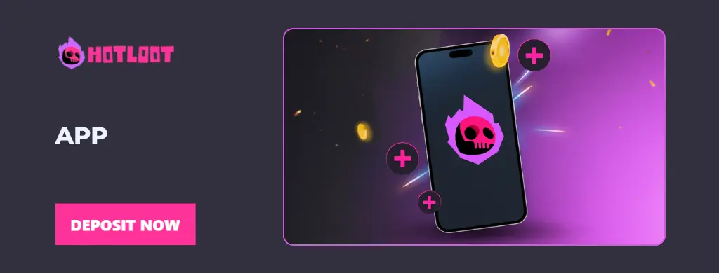 HotLoot Casino banner with a mobile phone symbolizing the mobil experience at the casino.