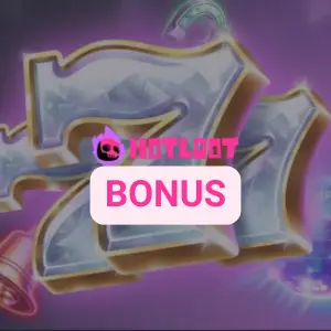 HotLoot Casino logo on a silver background along with a pink caption saying “Bonus”.