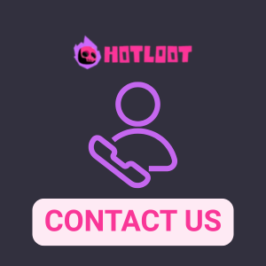A hot pink HotLoot Casino logo along with a subtext saying “Contact Us”.