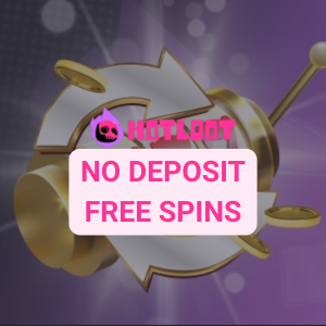 The Pink HotLoot Casino logo along with a subtext saying “No Deposit Free Spins”.