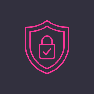 A pink shield symbolizing security over a gray background.